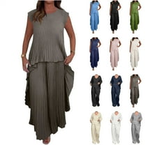 QATAINLAV Women's Cute Cap Sleeve Irregular Hem Tanks and Wide Leg Pants Casual Pleated 2 Piece Sets Loose Sleepwear, Pink, M