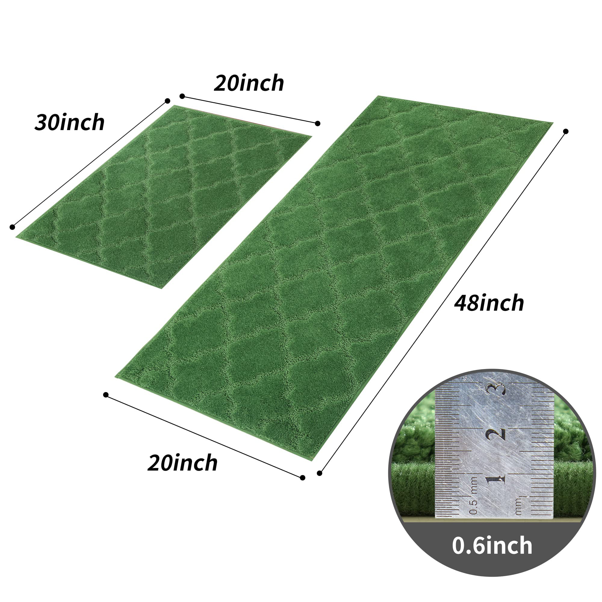 Soft Kitchen Floor Mats for in Front of Sink Super Absorbent Rugs 20x59  Non-Skid Kitchen Standing Mat Washable,Polyester,Green