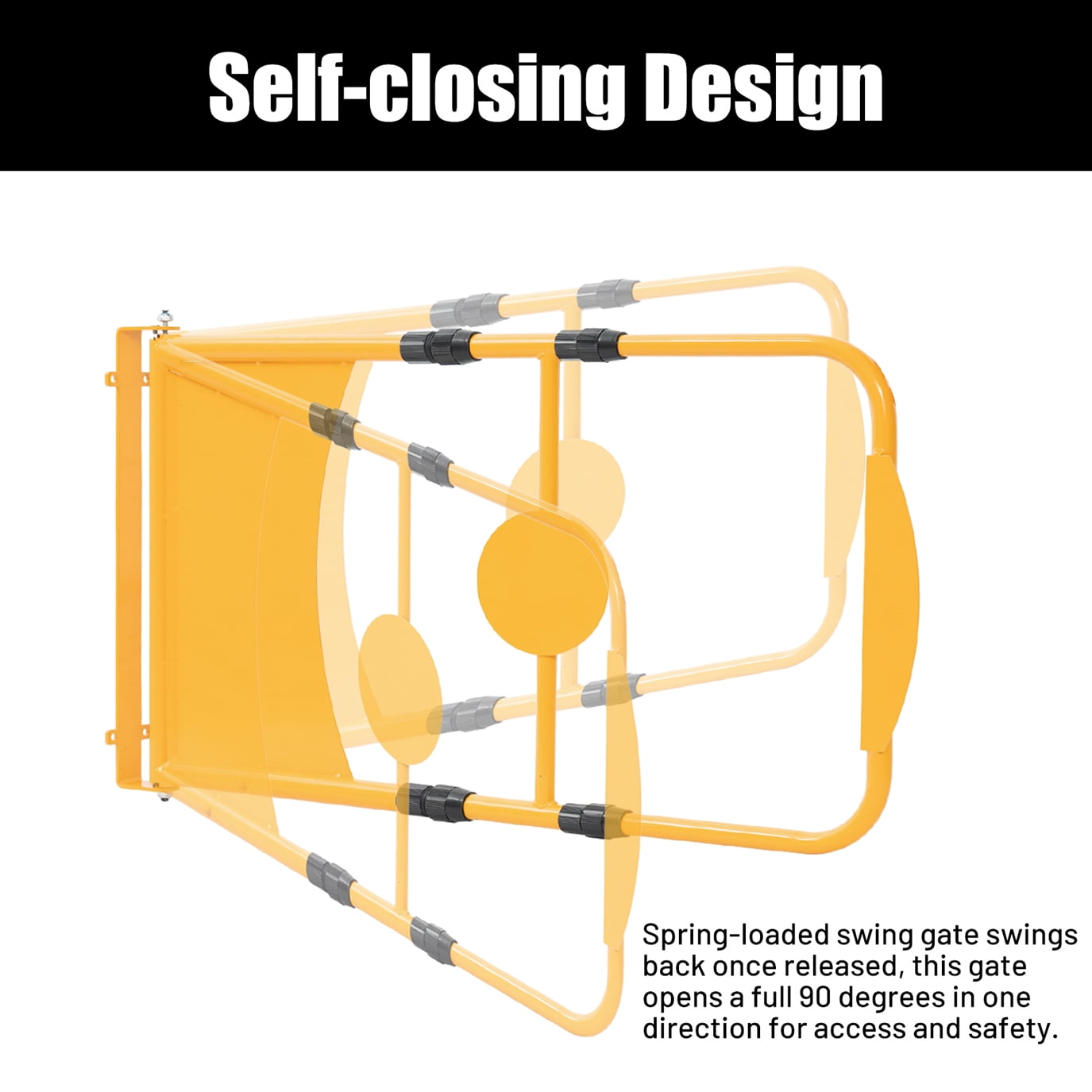 Universal Spring-Loaded Safety Swing Gate, Steel Self-Closing Safety Gate for Square / Round Post Mount, 24" to 40" W Adjustable Opening, Yellow