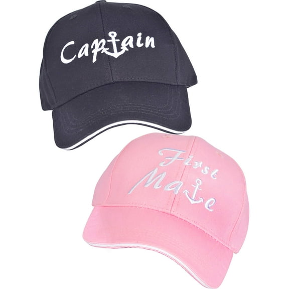 Captain & First Mate Hats| Baseball Caps Pack Of 2| Nautical Marine Sailor Hats Black And