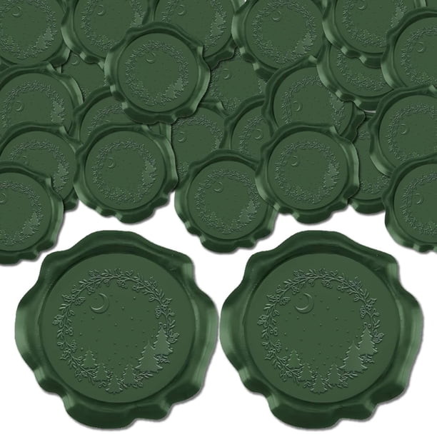 100 pegatinas de sello de cera navideñas, diseño de árbol de Navidad verde, acebo, corona de nieve, vintage, retro, autoadhesivas, para decoración de sobres y tarjetas.