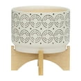 thumbnail image 2 of Ivory Ceramic Planter with Wooden Stand - Decorative Indoor/Outdoor Plant Pot - Modern Boho Home & Garden Decor - Stylish Round Flower Pot for Succulents & Herbs - 8", Ivory & Tan, 2 of 10