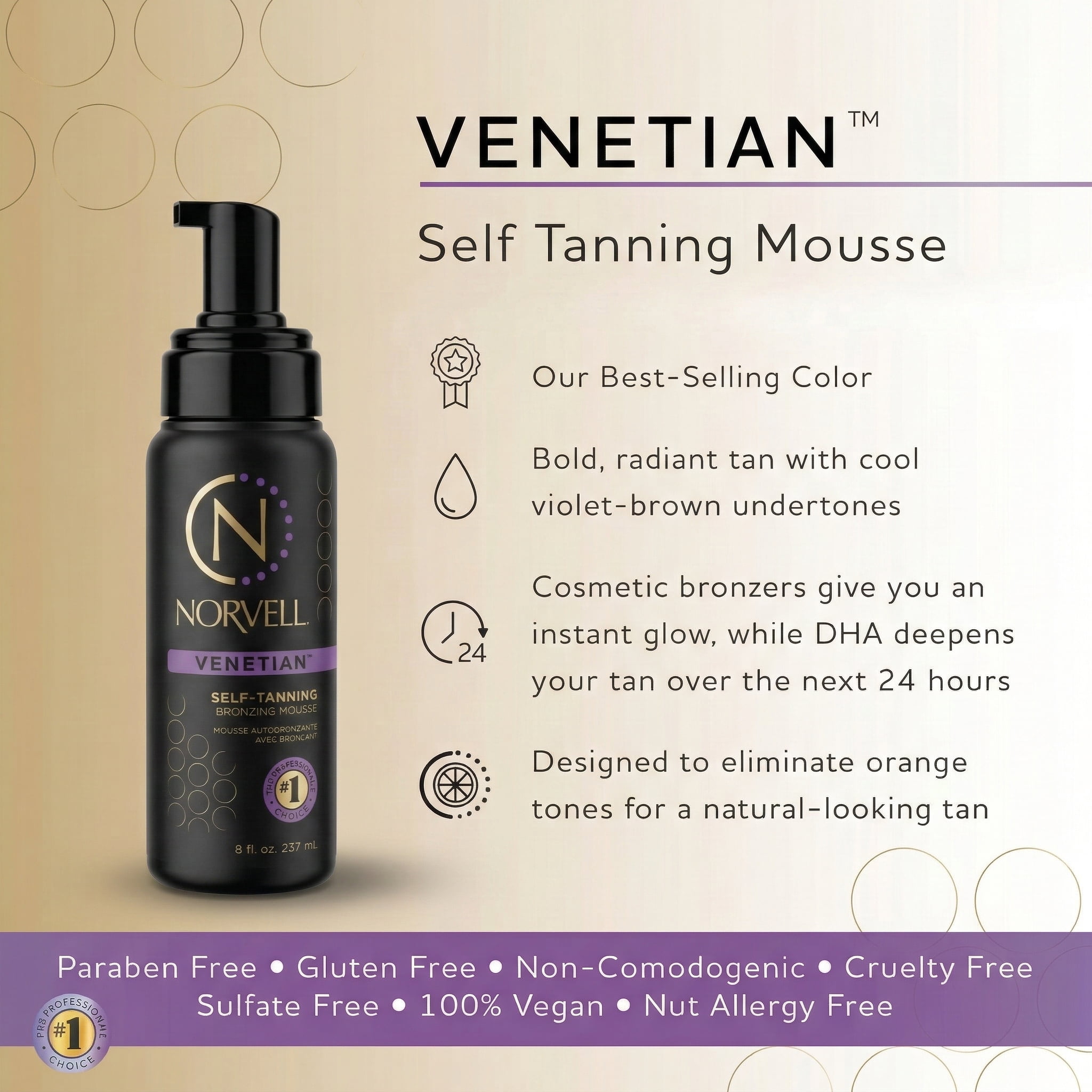 Norvell Venetian Self-Tanning Mousse with Bronzer - 8 oz