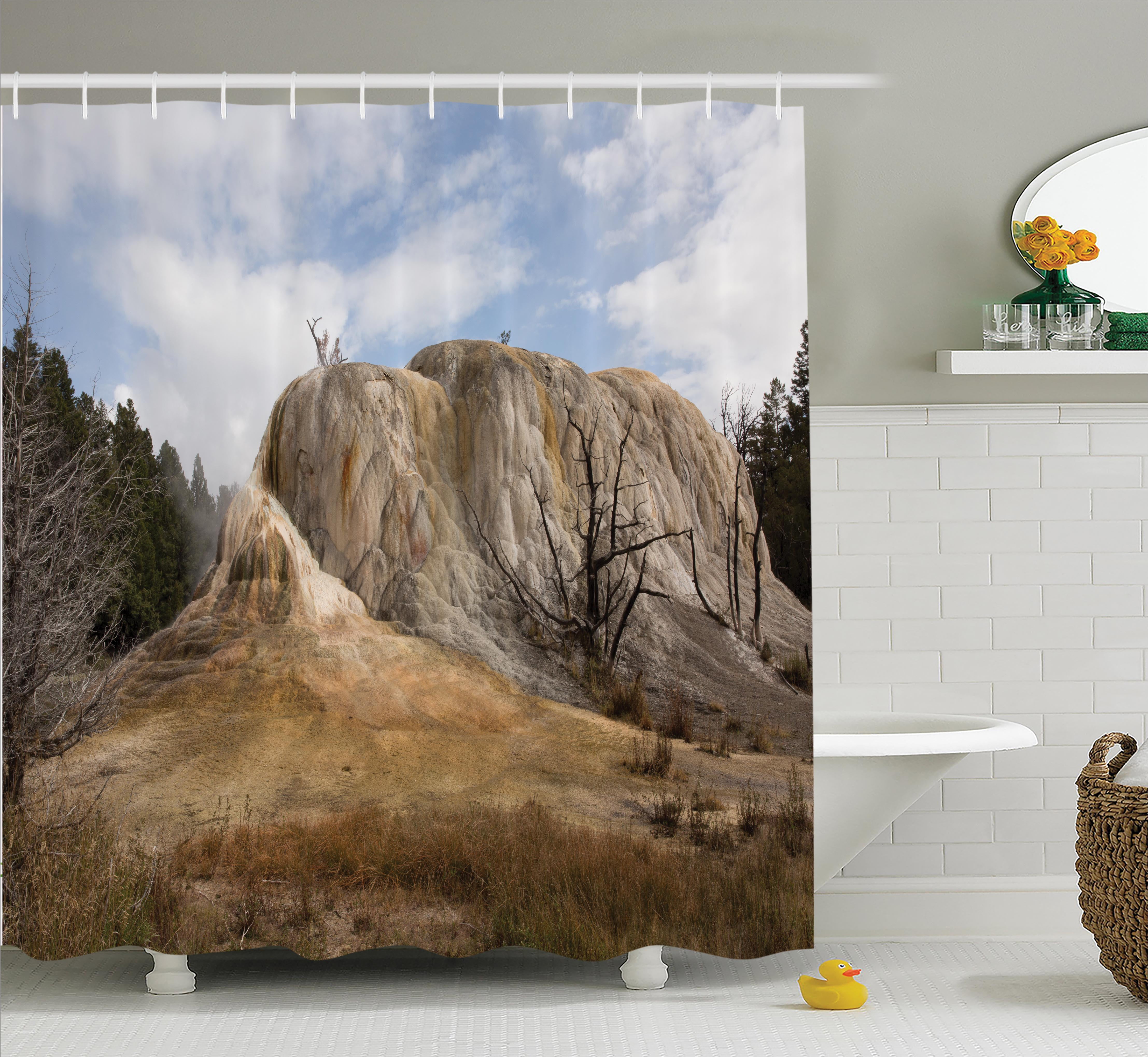 Yellowstone Decor Shower Curtain, Big Rock in Orange Spring Mound