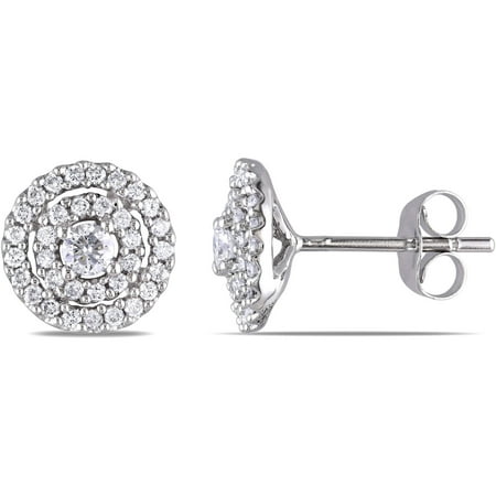 Miabella 1/2 Carat T.W. Diamond 14kt White Gold Double Halo Stud Earrings, IGL Certified