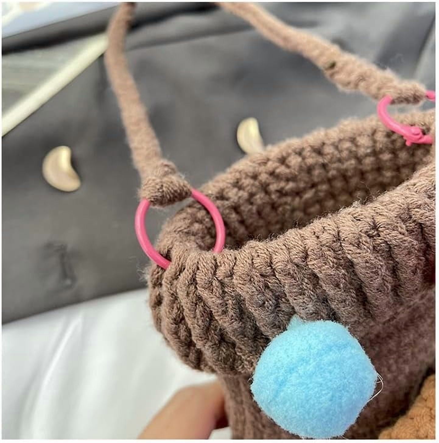 JennyShop Women Knitted Glove Shaped Crossbody Bag Pretty Shoulder Bag Crochet Cell Phone Bag with Mushroom Decoration