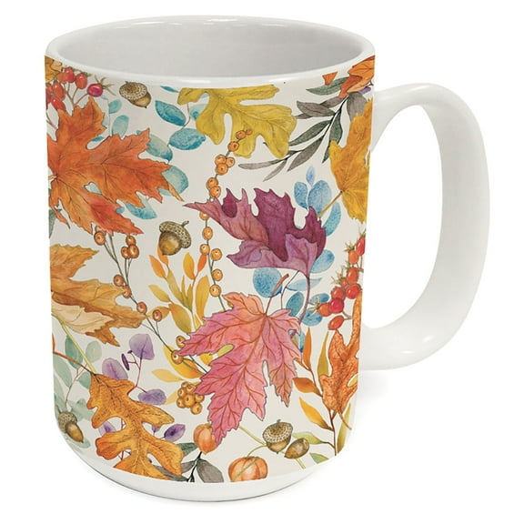 Highland Home "Colorful Autumn Leaves" 15 oz. Decorative Ceramic Mug