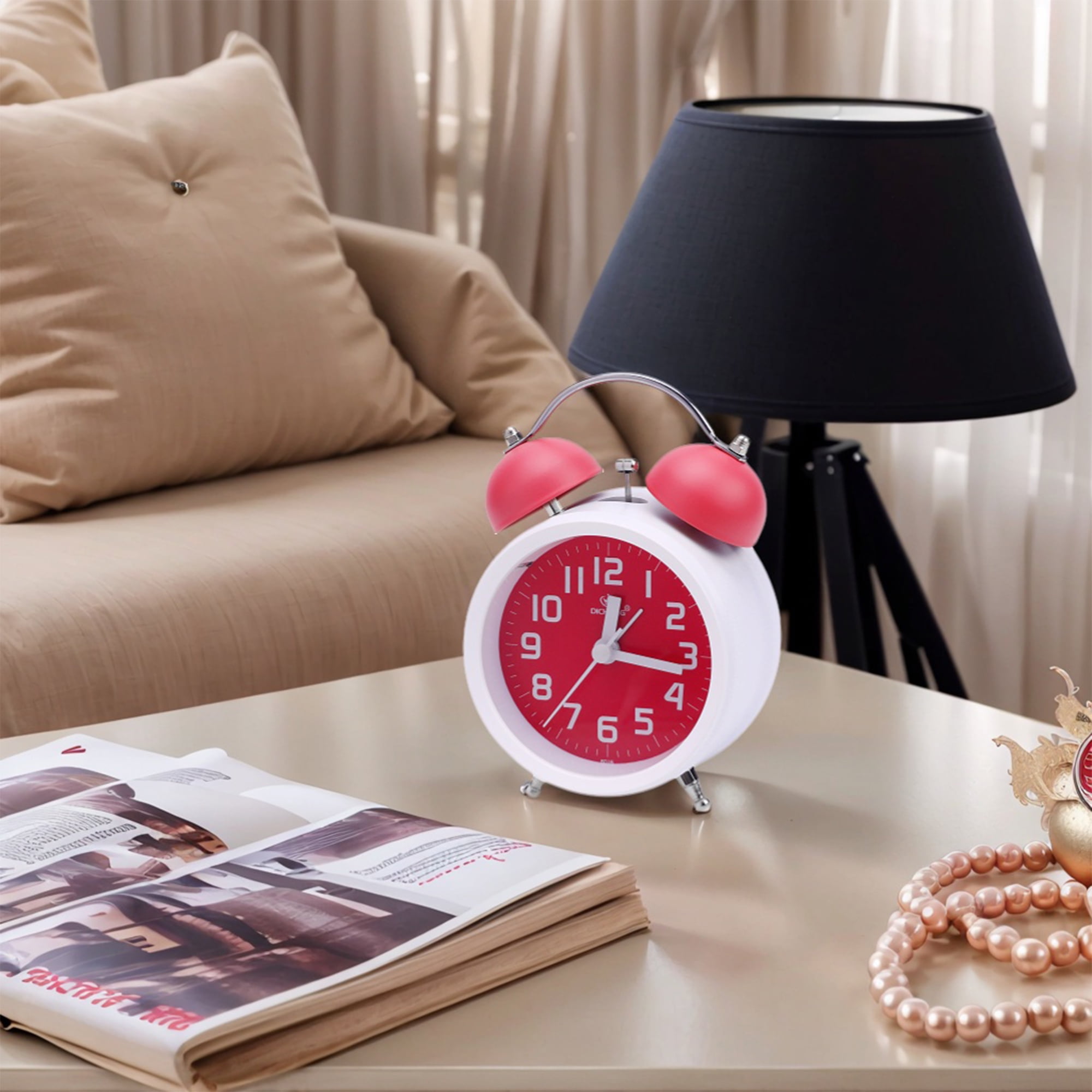 Unique Bargains Classic Mechanical Alarm Clock Bedroom Drak Pink 3.3"L x 2.2"W x 5.1"H