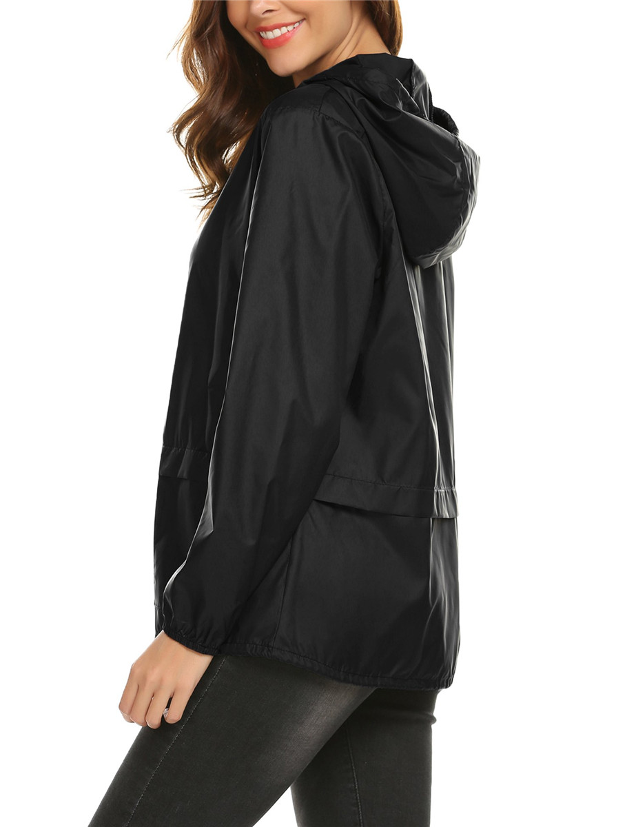 Womens Lightweight Raincoat Waterproof Packable Outdoor Hooded Rain Jacket Travel Jacket S-XXL - image 5 of 8