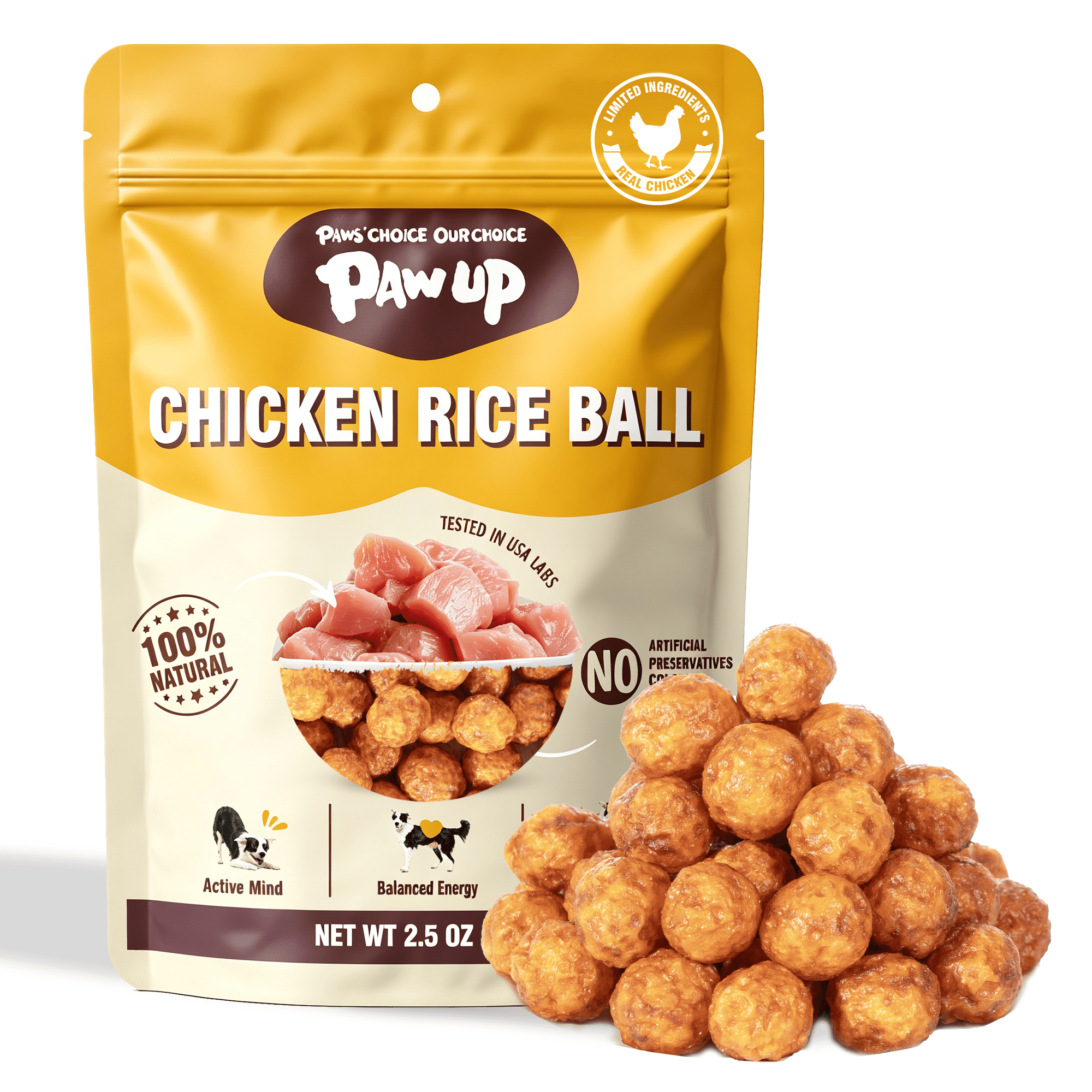 PAWUP Chicken Dog Treats Crunchy Bites Training Treat, Popcorn-Style Healthy Reward for Small/Medium/Large Dogs, 2.5oz