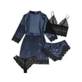 thumbnail image 2 of Faithtur Femmes 4 Pièce Pyjama Set V Cou Cami Tops Dentelle Garniture Shorts Robe Ceinturée Dentelle String Vêtements de Nuit Ensembles, 2 of 5