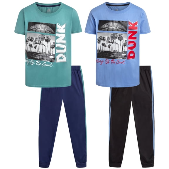 Pro Athlete Boys Sweatsuit Set Short Sleeve Crewneck Graphic Tees & Tricot Jogger Sweatpants 4 Piece