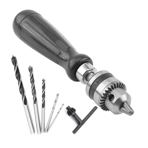 Hand Drill Bits Set 7 in 1 Manual Tool Pin Vises with Chuck Key & 5pcs Twist Drill Bits for Wood,Jewelry,Delicate Manual Work,Electronic Assembling and Model Making,DIY Drilling