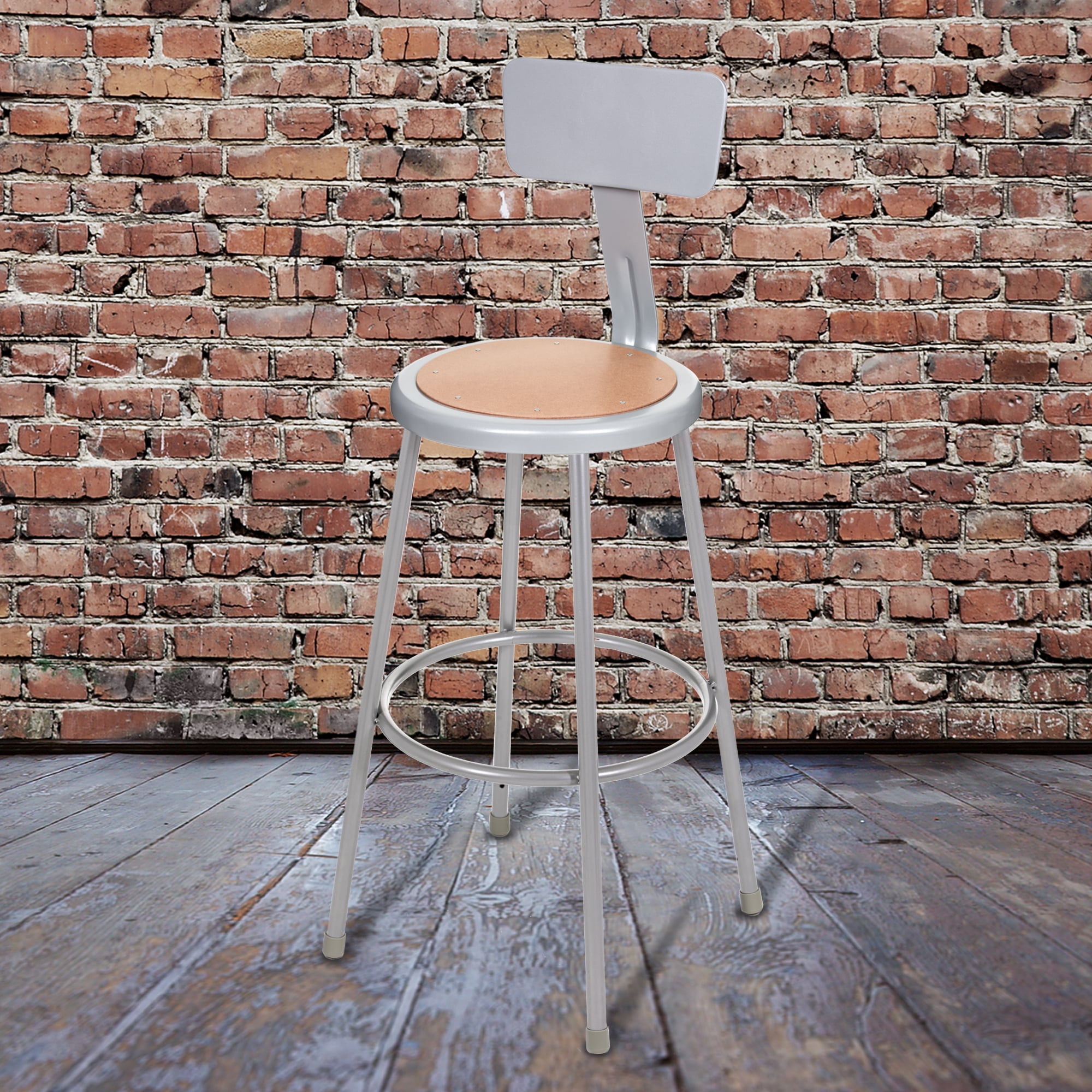 Hampden Furnishings Flynn Collection 30" Masonite/Steel Stool with Backrest, Grey, 2 Pack