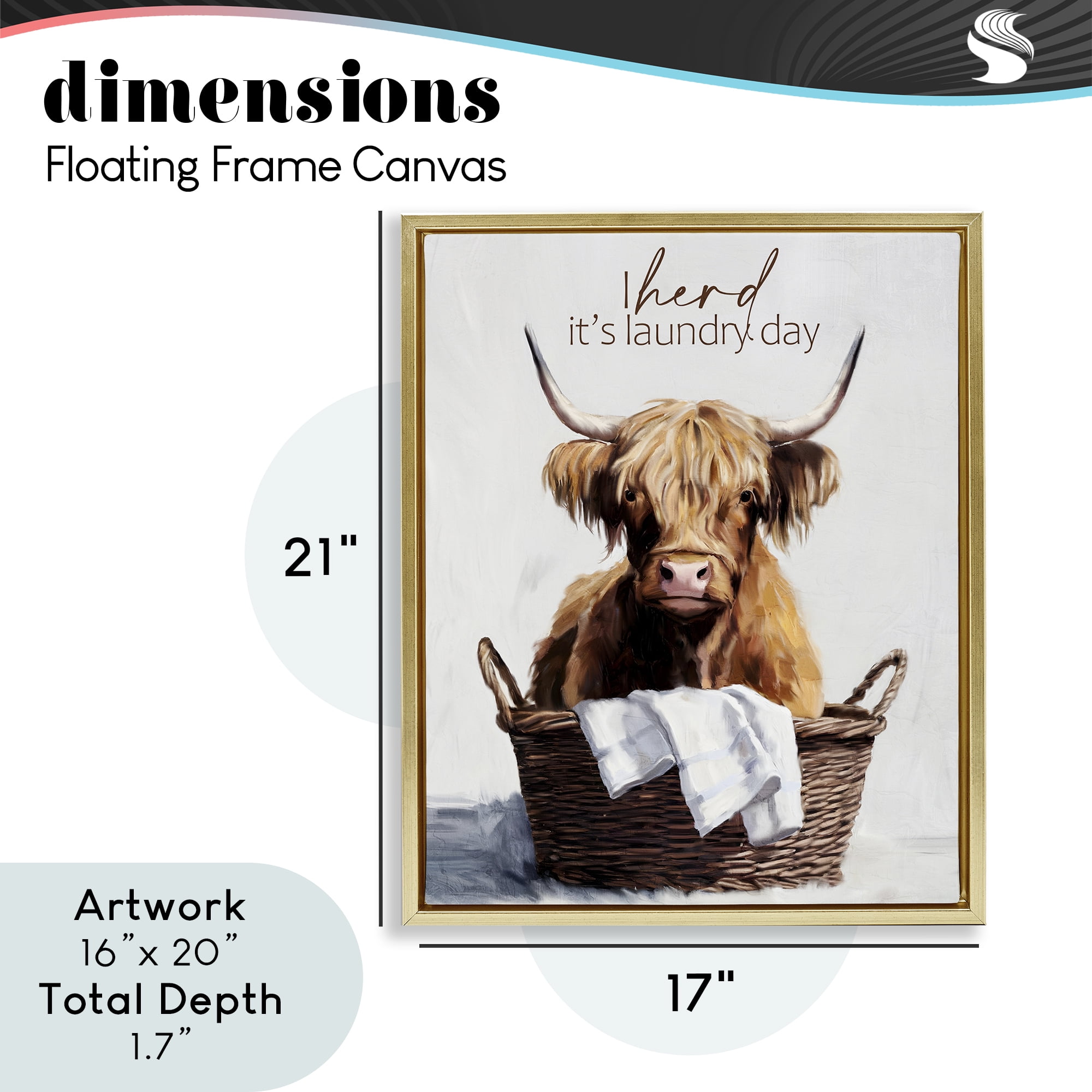 Herd It's Laundry Day Gold Framed Floater Canvas Wall Art, design by Kim Allen
