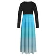 thumbnail image 4 of Robe Décontractée pour Femmes Robe Décontractée pour Femmes Imprimée à Col Rond à Manches Longues Patchwork Évasée Fluide Robe Longue Maxi Robe Maxi Grande Taille P-74 Bleu Ciel P, 4 of 5