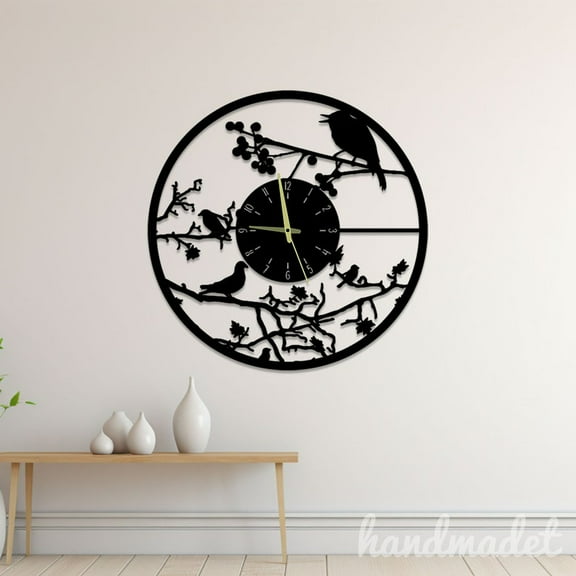 Handmadetneonsign Tree Bird Wall Clock Unique, Tree Bird Year Date Round Wall Clock, Metal Wall Clock 56269