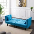 thumbnail image 3 of Convertible Futon Sofa Bed, Modern Sleeper Sofa with 2 Pillows, Fold Up & Down Recliner Couch with 8 Solid Wooden Legs, Twin Size Sofa for Living Room Handpicked Fabric ( BLUE), 3 of 7
