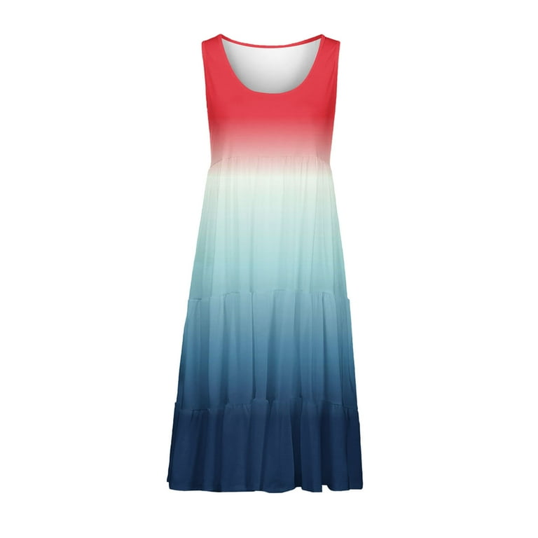 Enjoytime Womens Plus Size Casual Dresses Outfit Round Neck Sleeveless Beach Flowy Comfy Midi Boho Sun Dress Vacation Dresses for Women