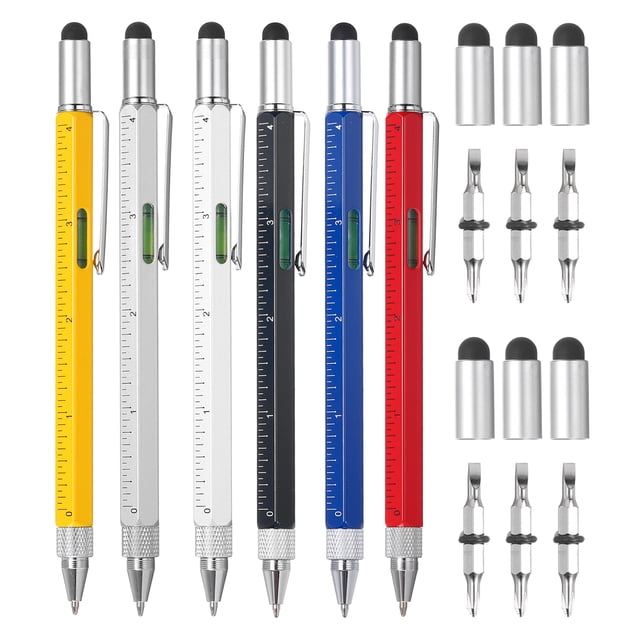 Unique Bargains 6 Pack 6 in 1 Metal Multitool Tech Tool Pen Gifts with Ballpoint Pen, Ruler, Screwdriver, Stylus, Level Gauge