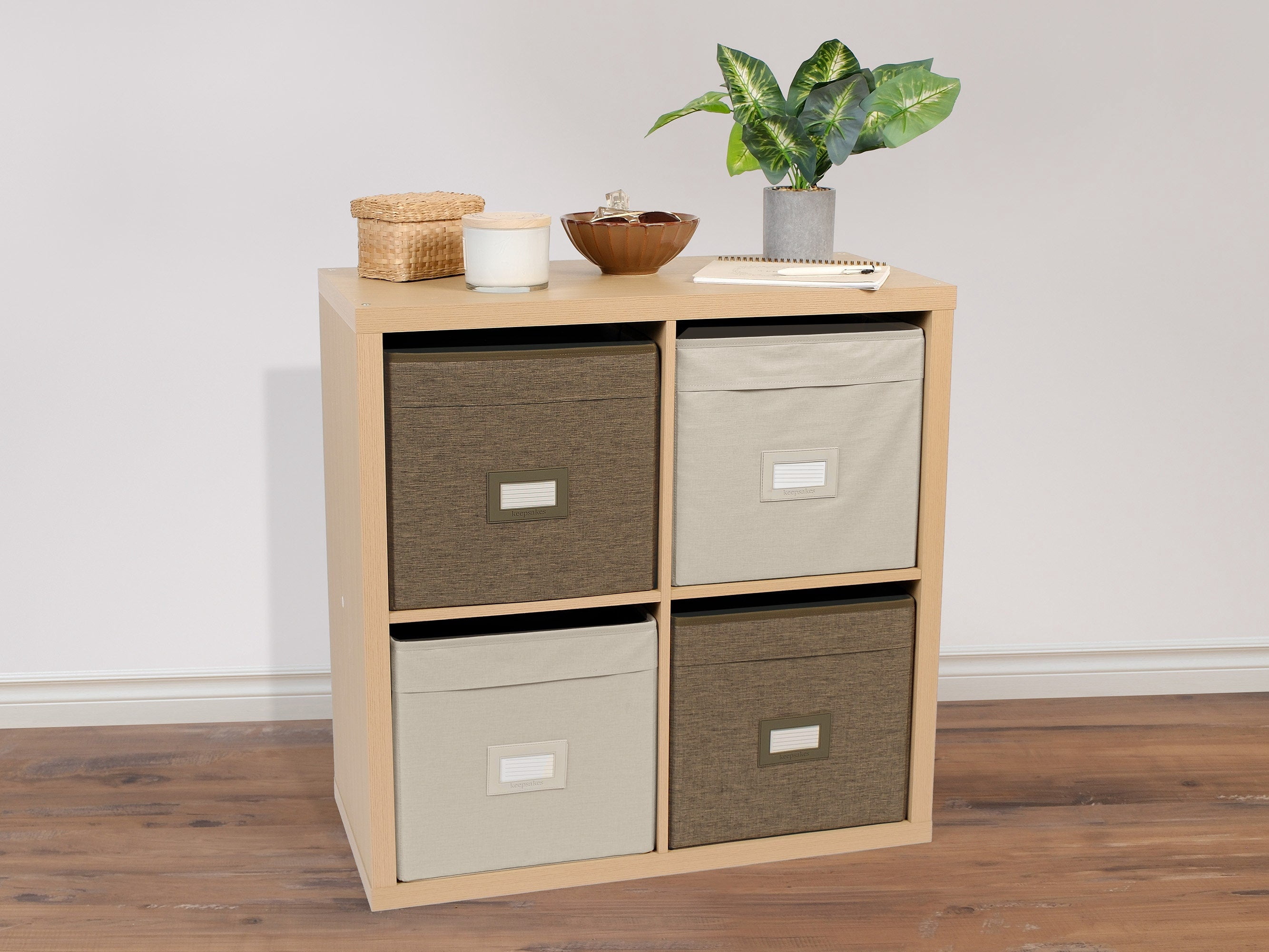 Covermates Keepsakes - Cube Storage Bin - Heavy Duty Material - ID Window - Pull Handles - Indoor Storage, Beige Heather
