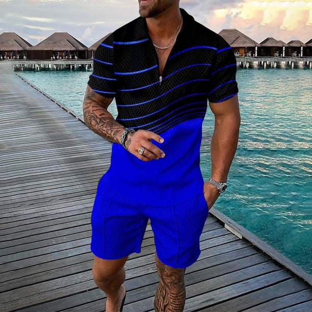 WILLBEST Pantalones Cortos Cortos para Hombre, Conjuntos de Camisa y Pantalones Cortos Casuales de Manga Corta para Hombre, Conjunto de Chándal de Verano de Dos Piezas con Cremallera
