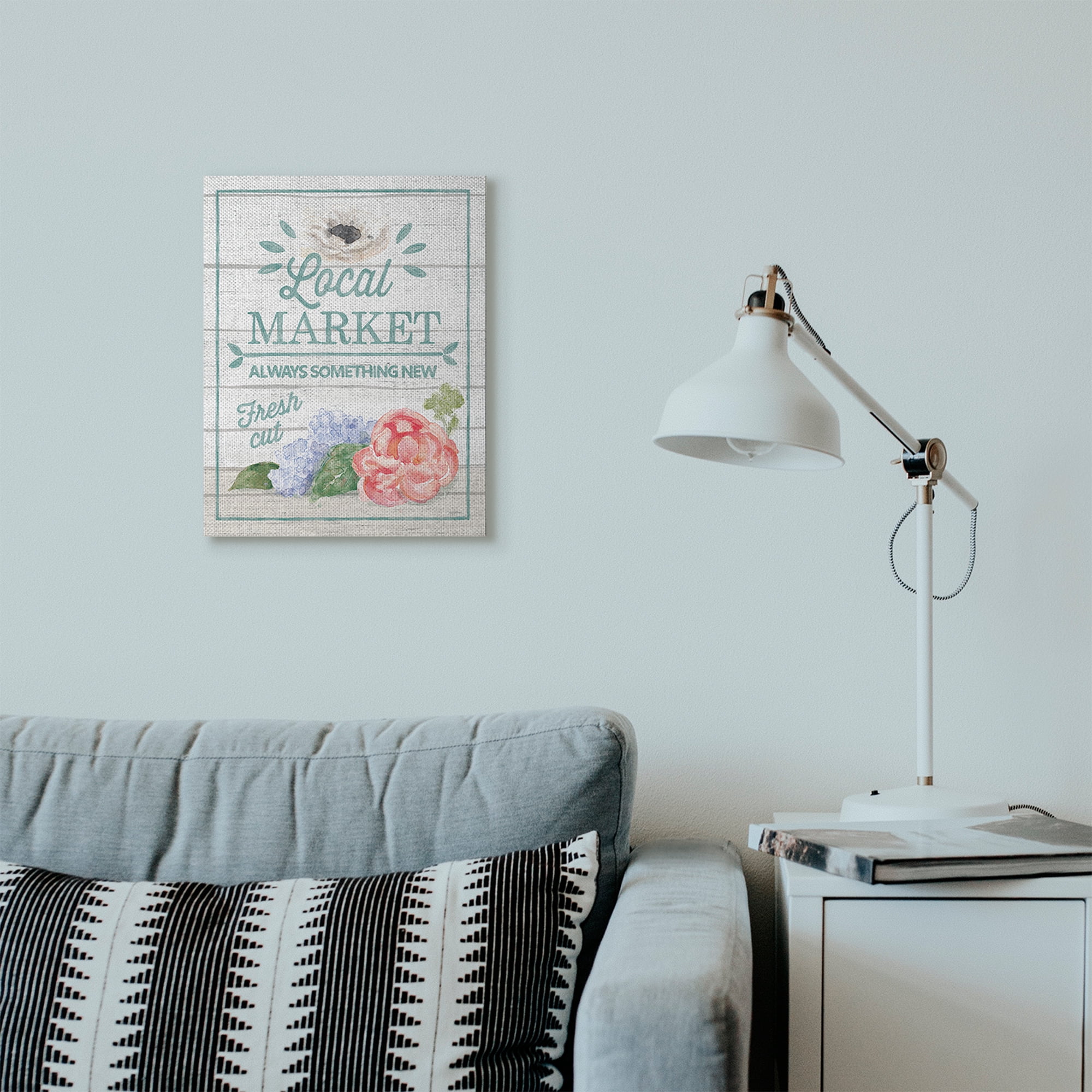 Stupell Home Décor Local Market Flowers Rustic Wood Textured Word Design Canvas Wall Art by Mary Urban