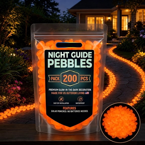 200PCS Colorful Glow in the Dark Garden Stones Night Guide Pebbles Luminous Rocks Outdoor Pathway Walkway Yard Patio Fish Tank Aquarium Stepping Decor Landscape Waterproof Solar Magical (Orange)