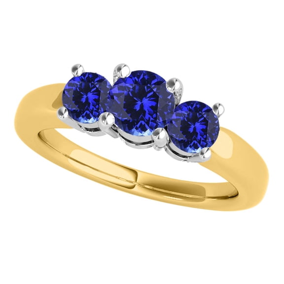 Mauli Jewels Rings for Women 1 Carat 3 Stone Two-Tone Tanzanite Ring Prong-Setting 14K Yellow & White Gold