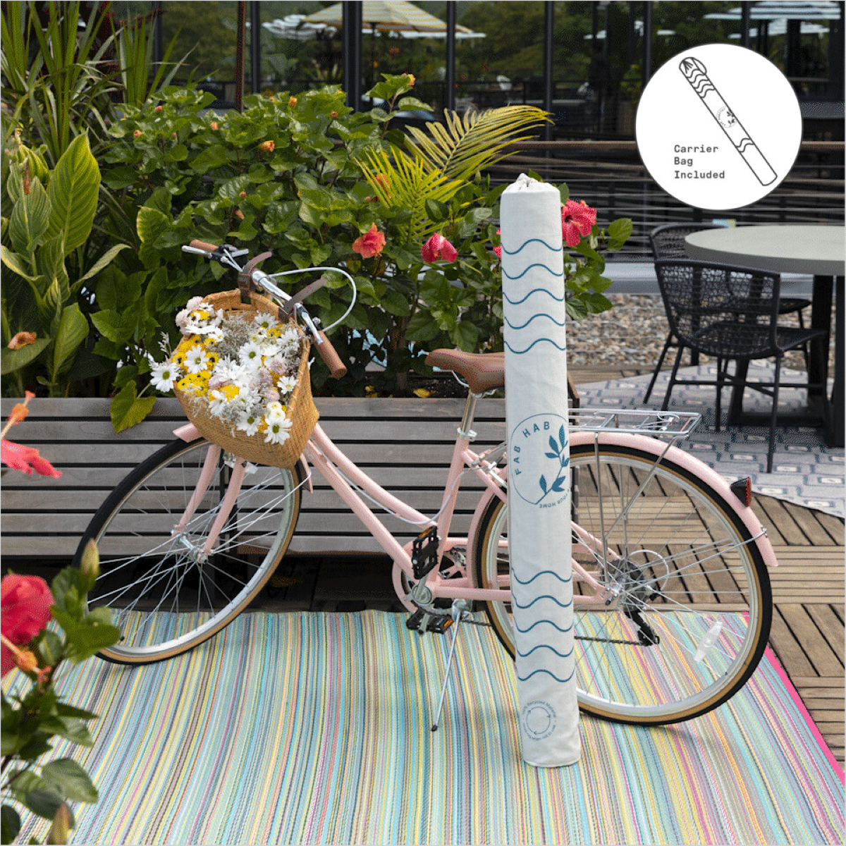 Fab Habitat Tropical Botanical Floral Outdoor Rug - Waterproof, Crease-Free Fade Resistant, Reversible - Recycled Plastic - Patio Porch Balcony Deck Yard Garden - Hilo Navy - 5x8 ft