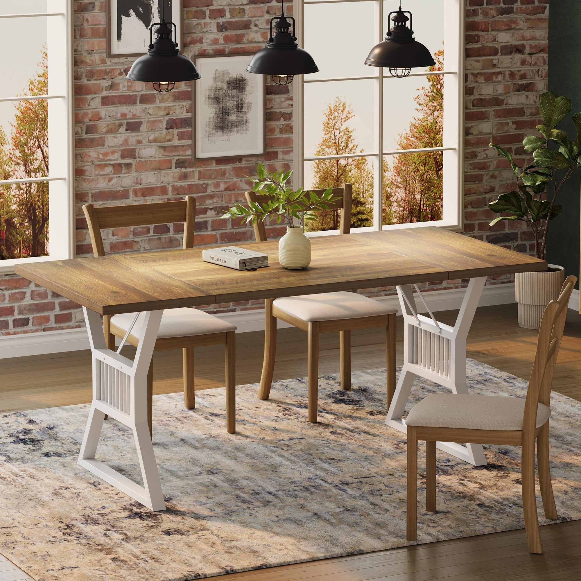 Dining Table 4-6 Person 70.8 Inch, Farmhouse Kitchen Table with Heavy Duty Metal Legs, Wooden Long Dining Room for Kitchen, Living Room