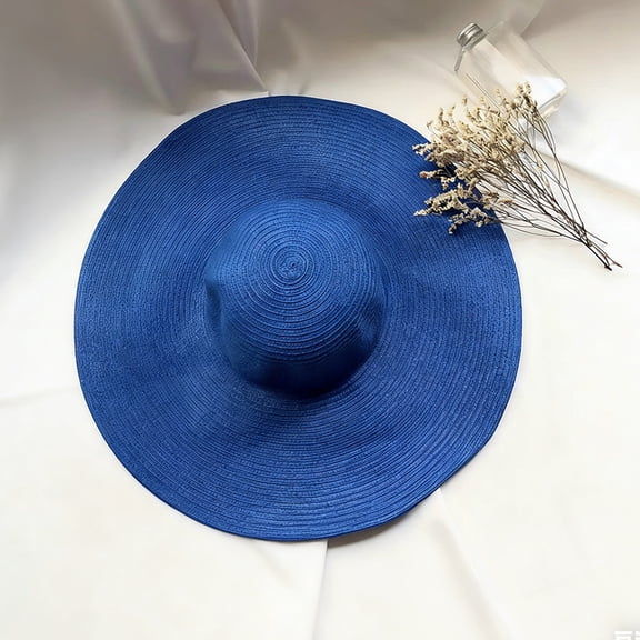 Women's Big Brim Paper Braid Hat Blue One Size