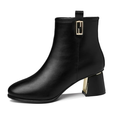 

Women‘s Chunky Heeled Combat Boots Solid Color Pointed Toe Side Zipper Block Heeled Ankle Boots Women‘s Fashion Short Boots