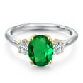 thumbnail image 3 of Gem Stone King 10K Two Tone Gold Green Nano Emerald and Lab Grown Diamond Engagement Ring for Women | 2.04 Cttw | Oval 9X7MM | Gemstone May Birthstone | Size 6, 3 of 6