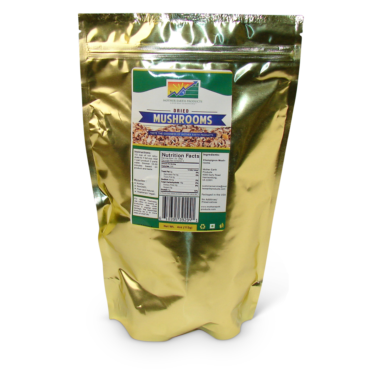 Dehydrated Mushrooms, 1 full quart Mylar Bag