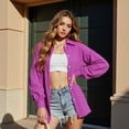 thumbnail image 4 of Womens Button Up Shirt Casual Long Sleeve Blouses Oversize Boyfriend Purple Tops with Pocket, 4 of 7