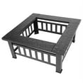 thumbnail image 2 of 32 Inch Square Fire Pit Table for Outdoor Patio & Backyard - All-in-One BBQ Heater with Ice Storage, Mesh Lid, Poker & Cover Included (Black), 2 of 10