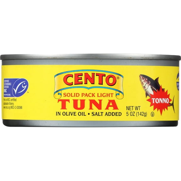 Cento Solid Pack Light Tuna in Olive Oil, 5 Oz, High Protein, MSC Certified, Wild Caught Tuna Fish