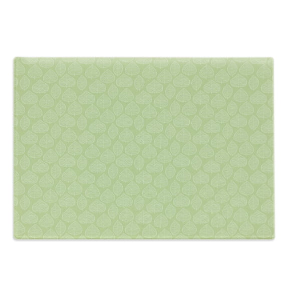 Green and White Cutting Board, Abstract Leafage Modern Art Style Ornament Fresh Nature, Decorative Tempered Glass Cutting and Serving Board, Large Size, Pistachio Green White, by Ambesonne