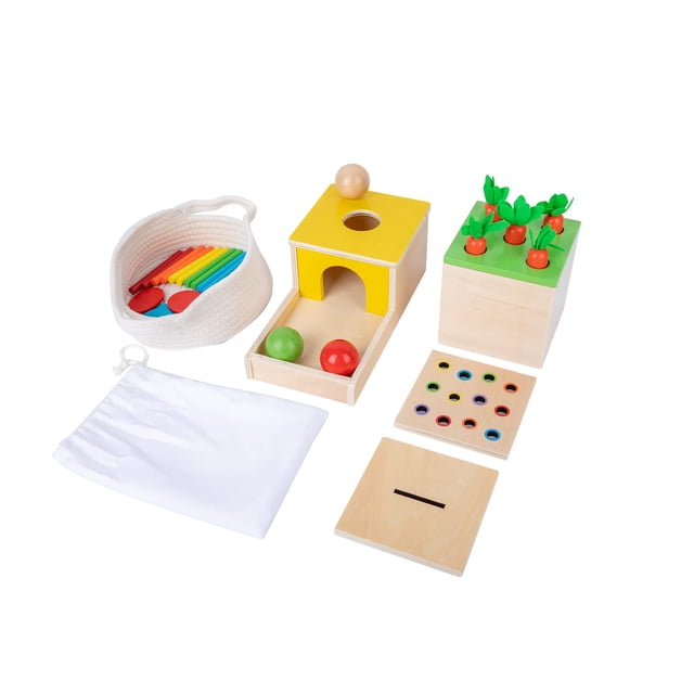 Kit de juego de madera Adena Montessori 4 en 1 con permanencia de objetos