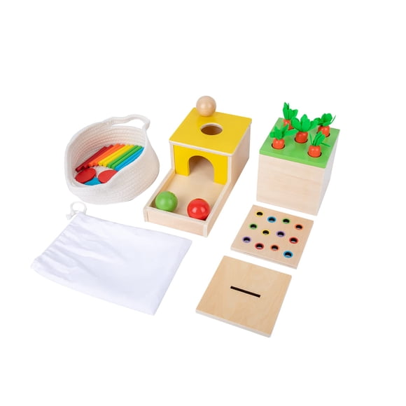 Kit de juego de madera Adena Montessori 4 en 1 con permanencia de objetos