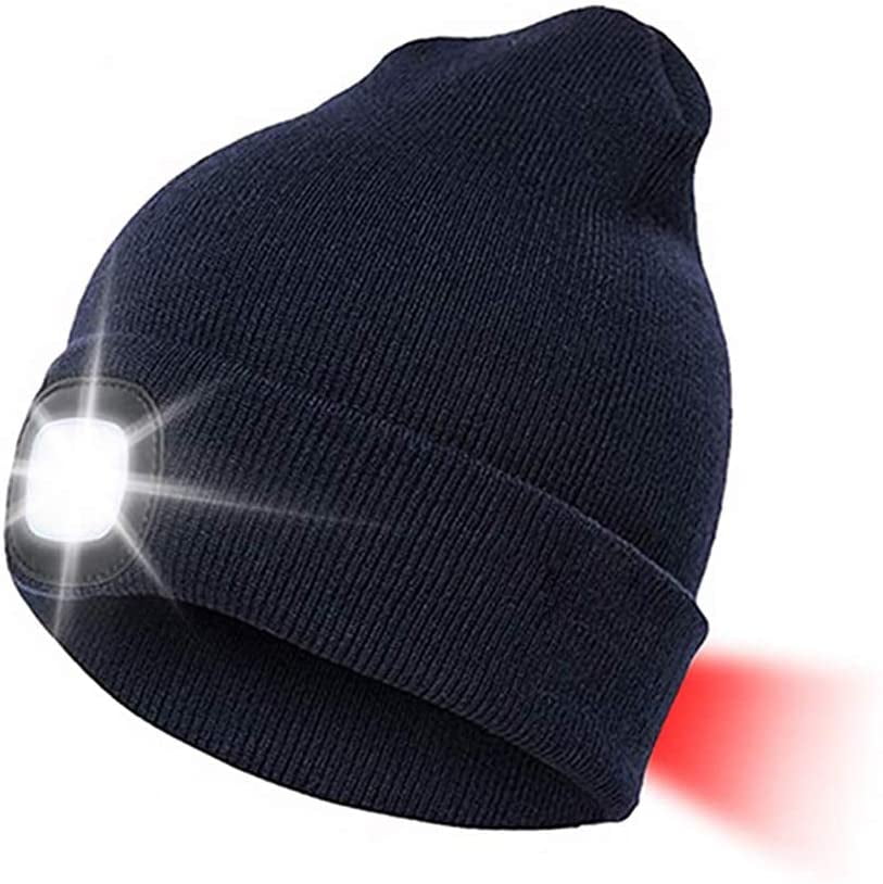 Outdoor Unisex LED Beanie Hat USB Rechargeable Battery High Powered Head Light 