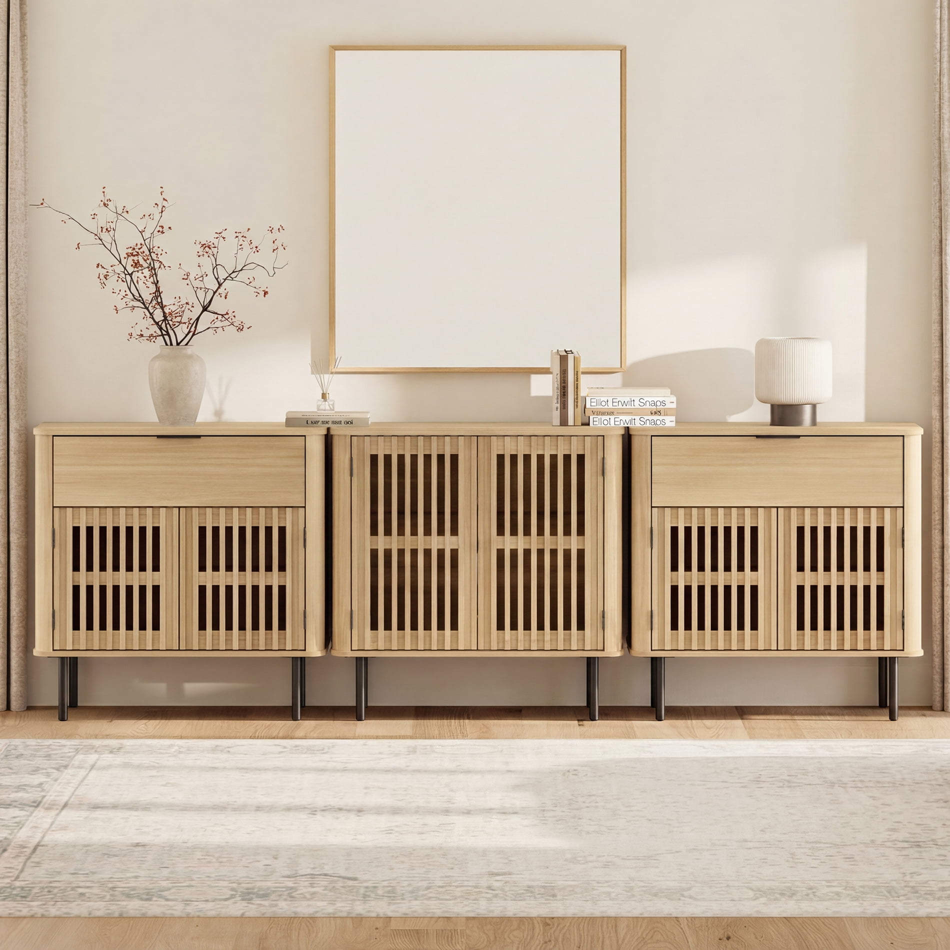 94.5" TV Stand Media Console with Cabinets Adjustable Shelves,Oak