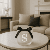 Monogram Scented Candles Silver with Black Gift Bow Frosted Personalized Mirror Monogrammed Letter Candle Gifts 3" in Fitted Box - Letter S