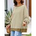 thumbnail image 3 of Women's Fall Oversized Sweatshirt Casual Waffle Knit Long Sleeve Crewneck Split Pullover Tunic Tops, 3 of 11