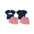 thumbnail image 2 of Toddler Baby Boys Shorts Set 6 12 18 24 Months 2T 3T 4T Baseball Embroidered Short Sleeve Round Neck Tops Elastic Waistband Plaid Shorts Clothes Sets, 2 of 9