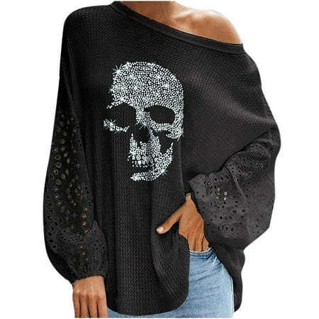 

Fashion Woman Long Sleeve T-Shirt Summer Printing Loose Blouse Tops black long sleeve shirt women corset tops for women Black M