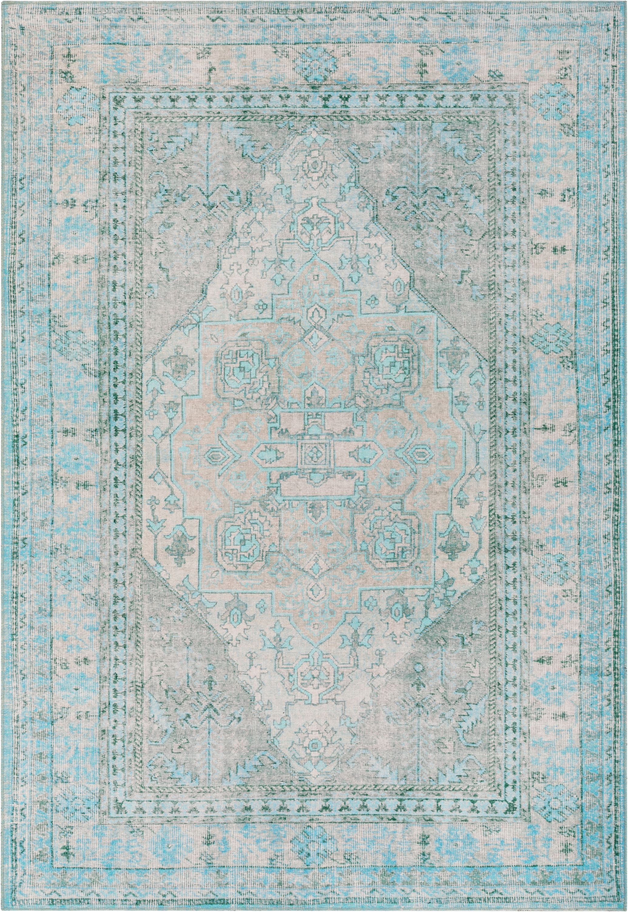 Well Woven Nile Gila Vintage Bohemian Medallion Botanical Border Green 5' x 7' Machine Washable Flat-Weave Area Rug