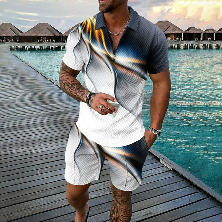 Lost Bathing Suit Men Men's 3D Short Sleeve Suit Shorts Beach Tropical  HawaiianSS Body Sports Shorts Suit Sports Suit 