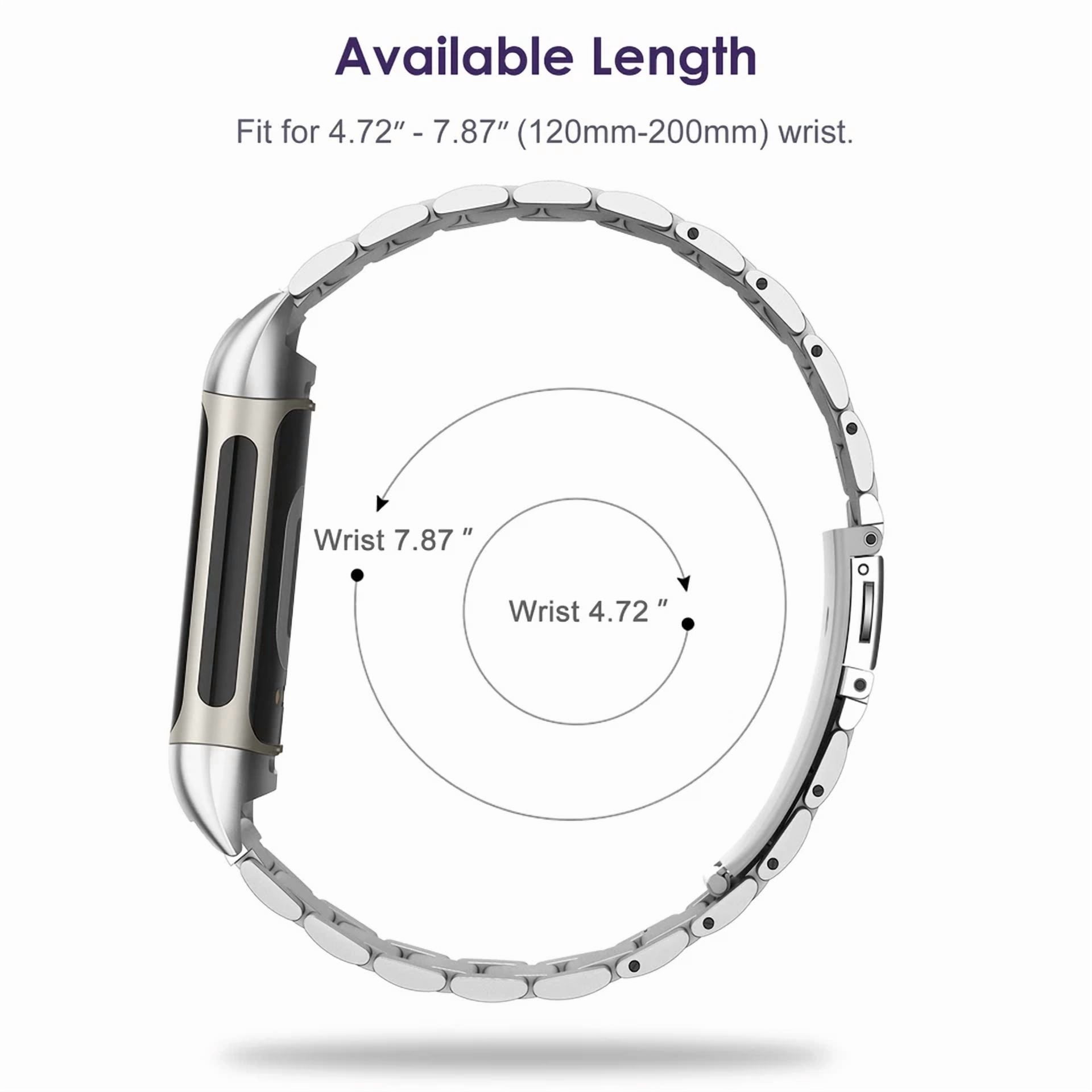 BRAWN- For Fitbit Charge 5 Watch Band Solid Stainless Steel Strap Replacement Wristband